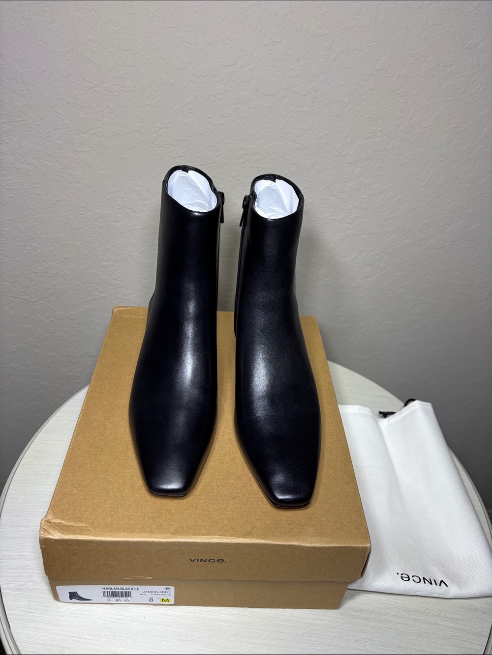 Vince Harlan Black Leather Square Toe Ankle Boots 8M Store Sample tried-on only - Picture 6 of 14